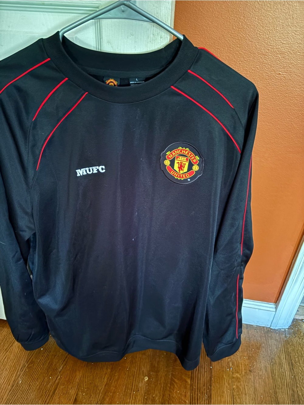 Manchester United Black Long Sleeve Training Top with Red Trim